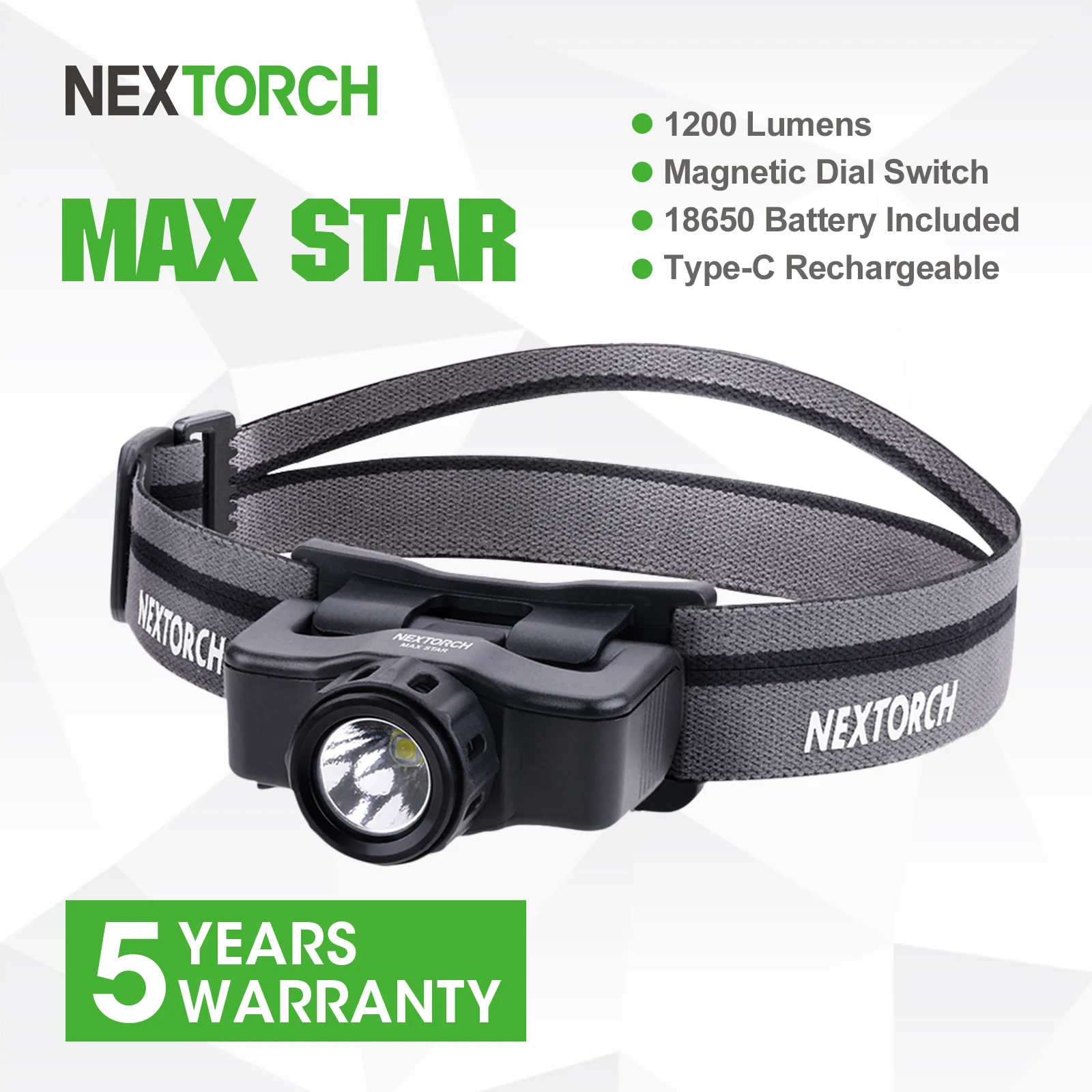 

NEXTORCH 1200 Lumens Head Flashlight High Power LED Headlamp Rechargeable Head Light Adjustable Camping Running Hunting