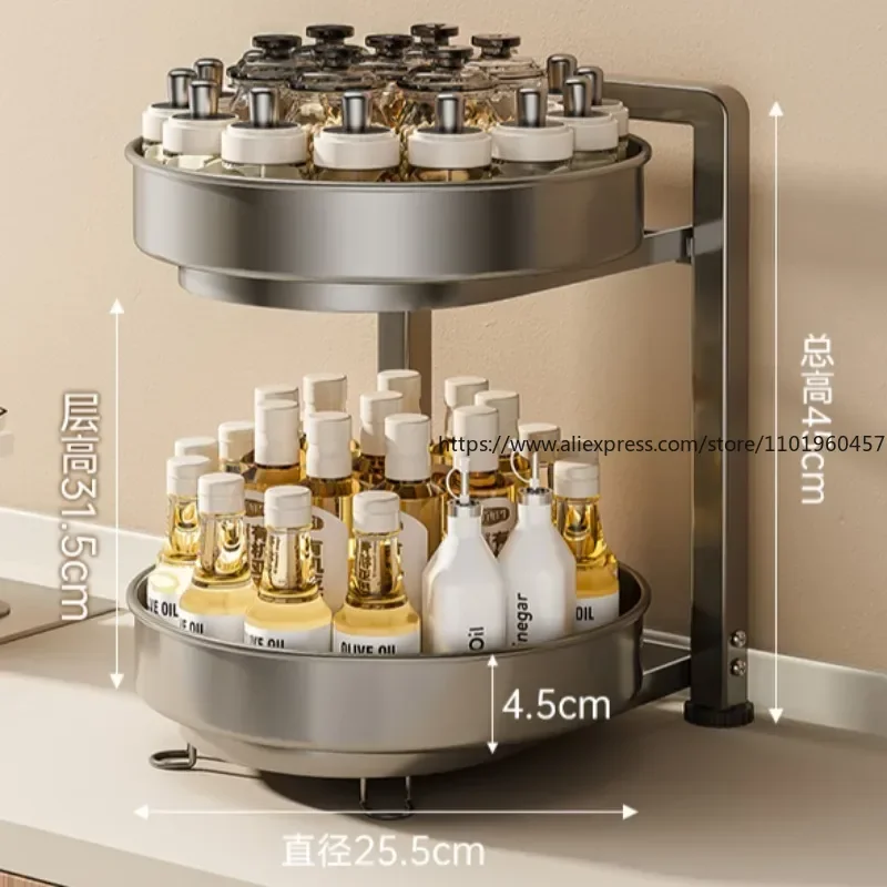 Kitchen Storage Rack 360-degree Rotating Condiment Storage Rack Countertop Corner for Household Oil Salt Sauce Vinegar Bottles