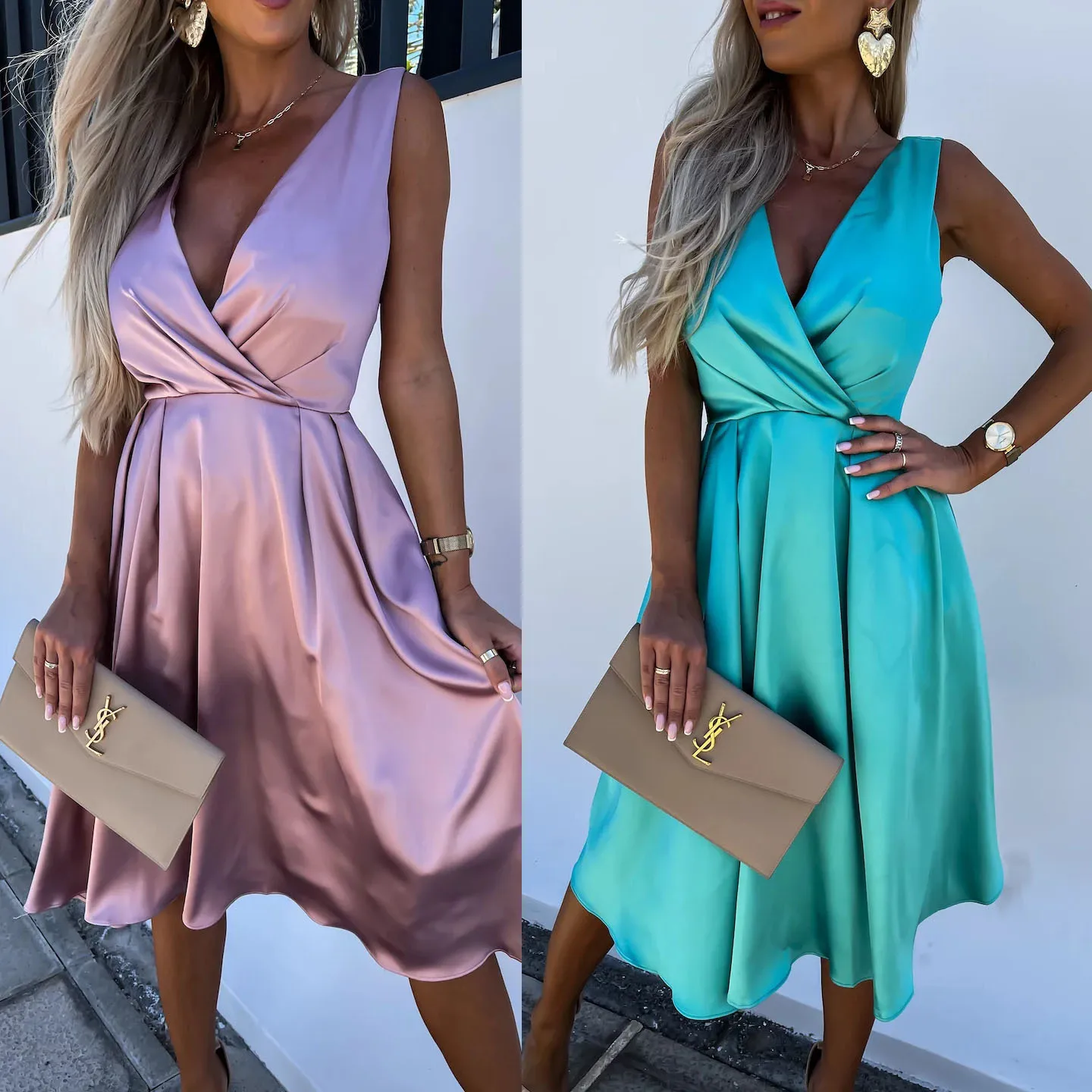 

Women's Summer Dress 2023 Fashion V-neck Tank Dresses For Women Robe Female Casual Vestidos