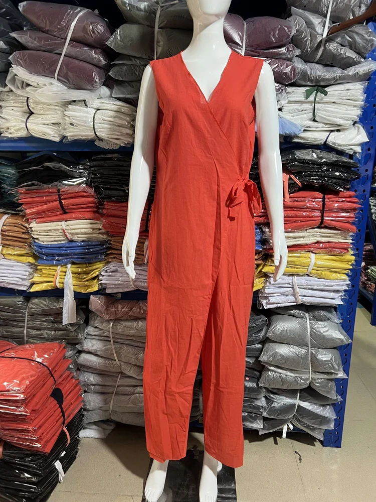 Women Summer Jumpsuits V Neck Sleeveless Wide Leg Loose Overalls