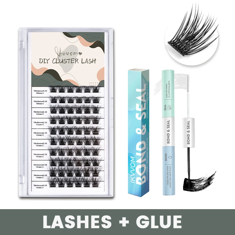 

ETVITE DIY Eyelash Extension Set Individual Cluster Lashes with Glue Mix Length 60pcs Lash C Curl Volume Bond and Seal