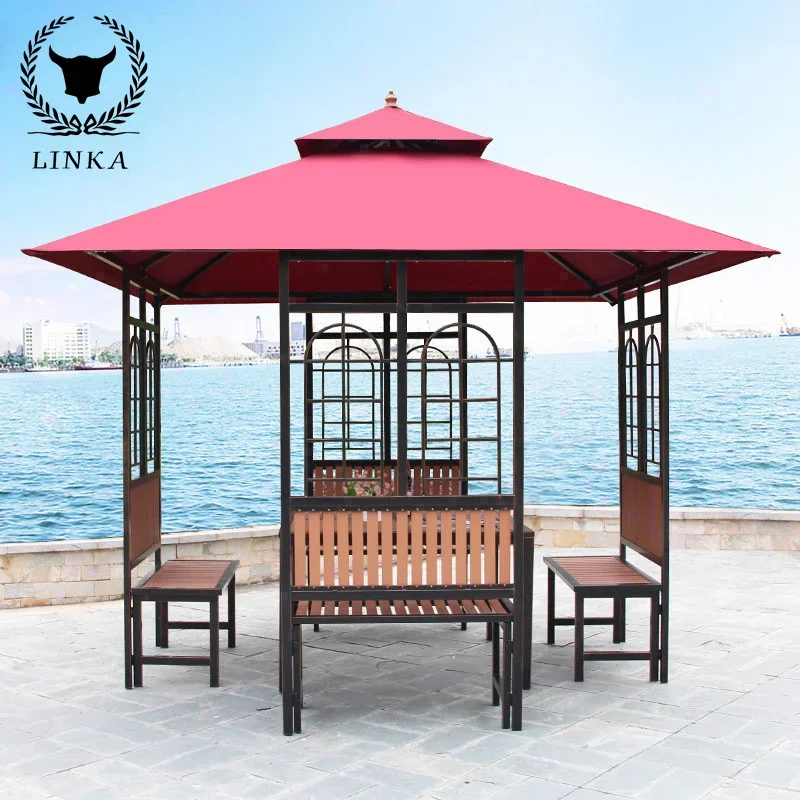 Outdoor gazebo, flower and bird pavilion, courtyard garden, wooden house, outdoor sunshade, leisure steel art