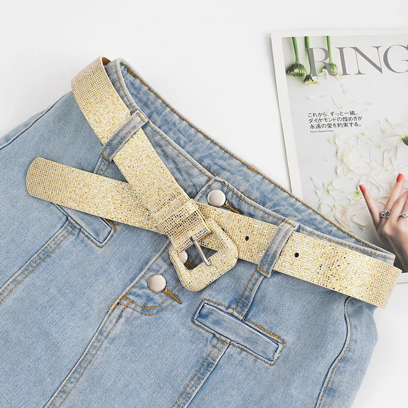New Tidal Style Fashion Waistband Sequin Belt Sunstitch Buckle Vintage Accessory Belt With Jeans Dress Embellished Waistband