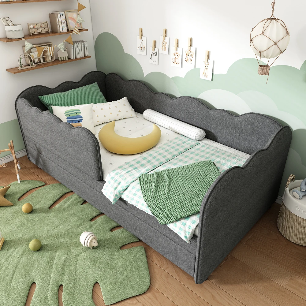 Gepolstertes Tagesbett 90x190cm, Tagesbett Schlafsofa mit ausziehbarem Bett 90x190cm, Kinderbett mit Gitter ohne Matratze – Detail 9