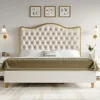 Queen/King Size Platform Bed Frame with 55" Tall Curved Headboard, Modern Velvet Upholstered Bed Frame with Deep Tufted Button 2