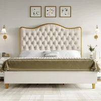 Queen/King Size Platform Bed Frame with 55" Tall Curved Headboard, Modern Velvet Upholstered Bed Frame with Deep Tufted Button 2