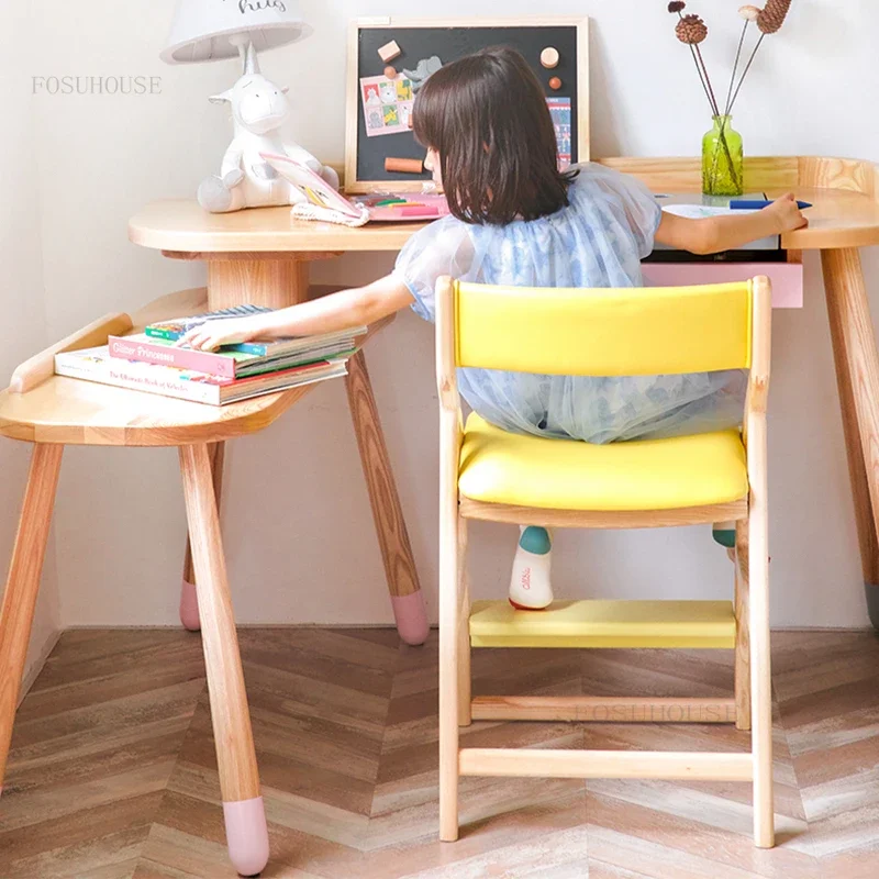 Solid Wood Nordic Small Apartment Children's Table Creative Designer Study Double Desk for School Learning Drawer Storage Tables