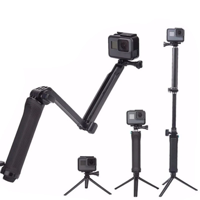 Accessori Per Action Cam Selfie Stick A Tre Vie Compatibile Con Sjcam Eken Soocoo Gopro Yi Dji Series Waterproof Dv