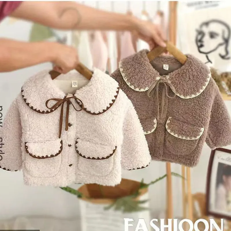 

Kids Girls Outerwear Spring 2023 New Autumn Fashion Thickened And Warm Foreigner Girl Baby Lamb Wool Little Boys Top