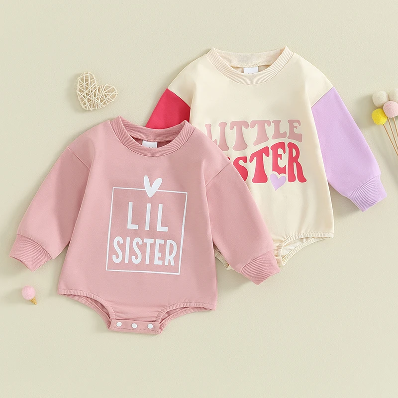 

Toddler Newborn Baby Girl Clothing Sister Matching Outfit Letter Embroidery Romper Long Sleeve Jumpsuit