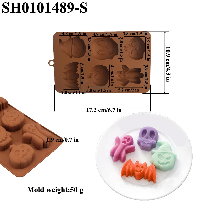 Halloween Silicone Cake Mold, Pumpkin Skull Bat Tombstone Ghost Spider Witch Shape Choc... - SKU HSCM1908 - UGI Packaging