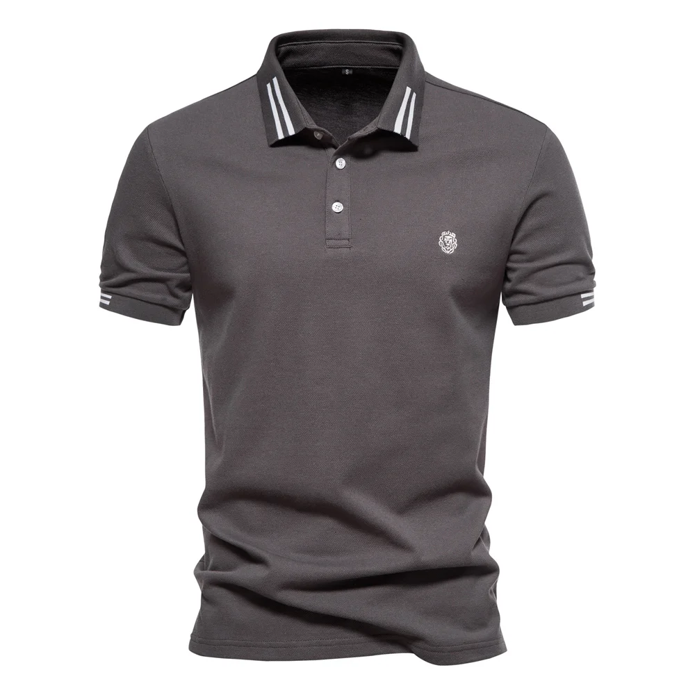 AIOPEON 100% Cotton Men's Solid Color Short Sleeve Polo Shirt - Casual Summer Designer Wear