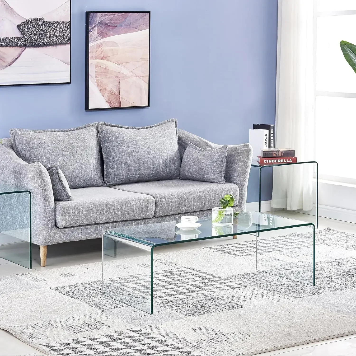 Glass Coffee Table, Modern Tempered Clear Coffee Tables Decor for Living Room, Easy to Clean and Safe Rounded Edges 4