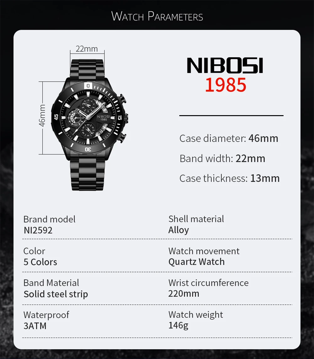 Quartz & Waterproof Watch 2592 Nibosi