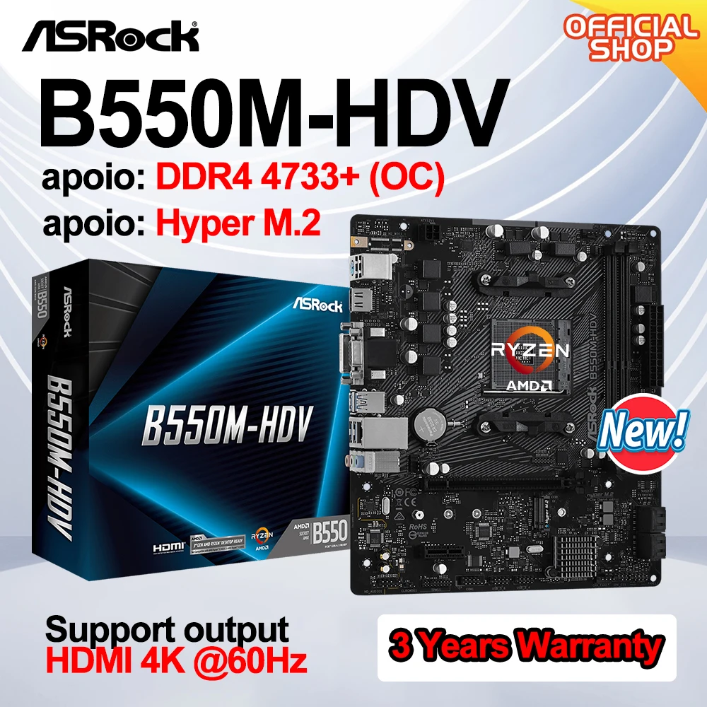Nuova Scheda Madre Asrock B550M-Hdv Micro-Atx 64G B550 Placa Mae Am4 Supporto Amd Ryzen Processador Pc Gamer Ddr4 4733 +(Oc) Pcie 4.0