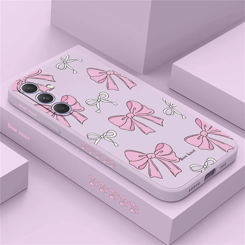 Shockproof Soft Silicone Phone Case with Pink Bow Knot Design
