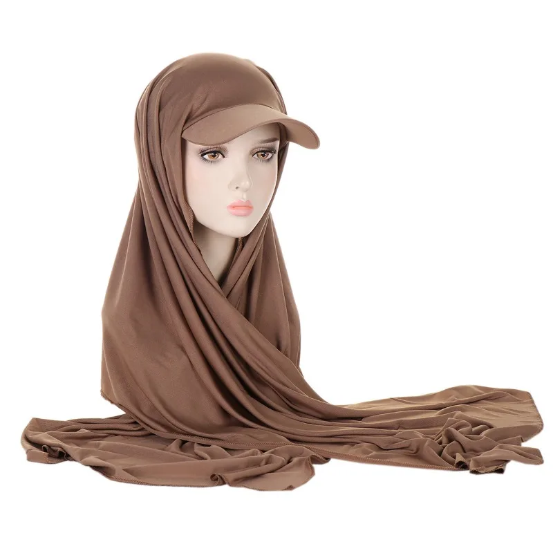 Women Bonnets Scarf Hat Cross border Brim Solid Color Women's Cap Long Cover Middle East Versatile Hijab scarf Muslim Fashion 3