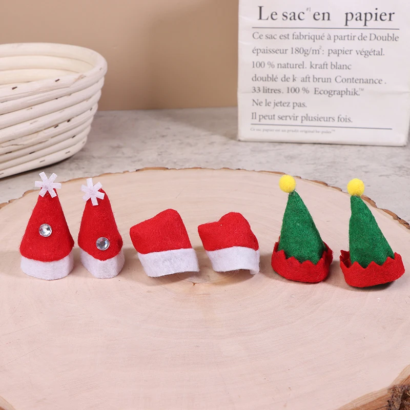 12Pcs Mini Christmas Elf Caps Design Lolly Hats Decor Nonwoven Candy Packing Hats DIY Home Christmas Party Decoration Supplies