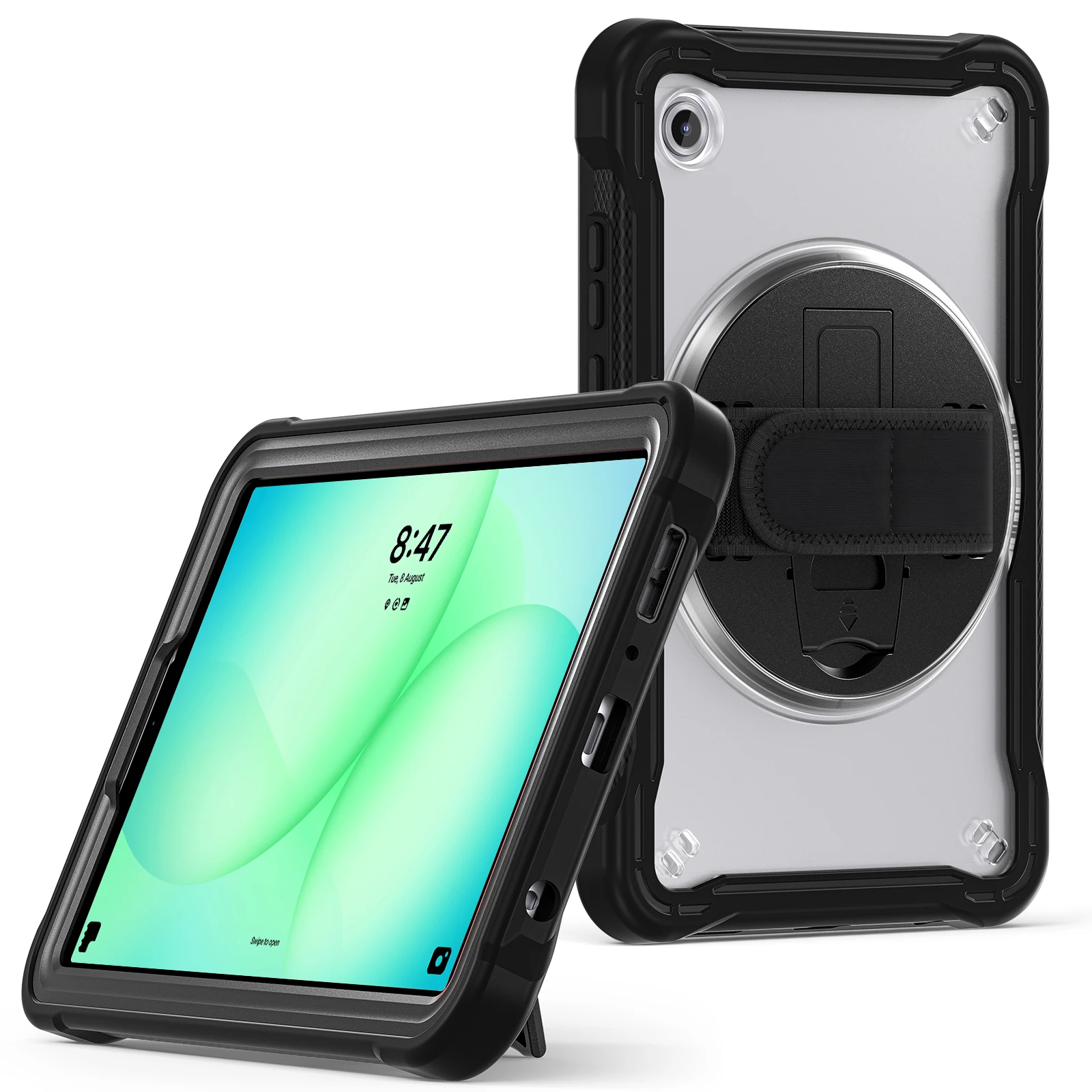 Clear Back Shockproof Stand Case with Shoulder Strap and Palm Band