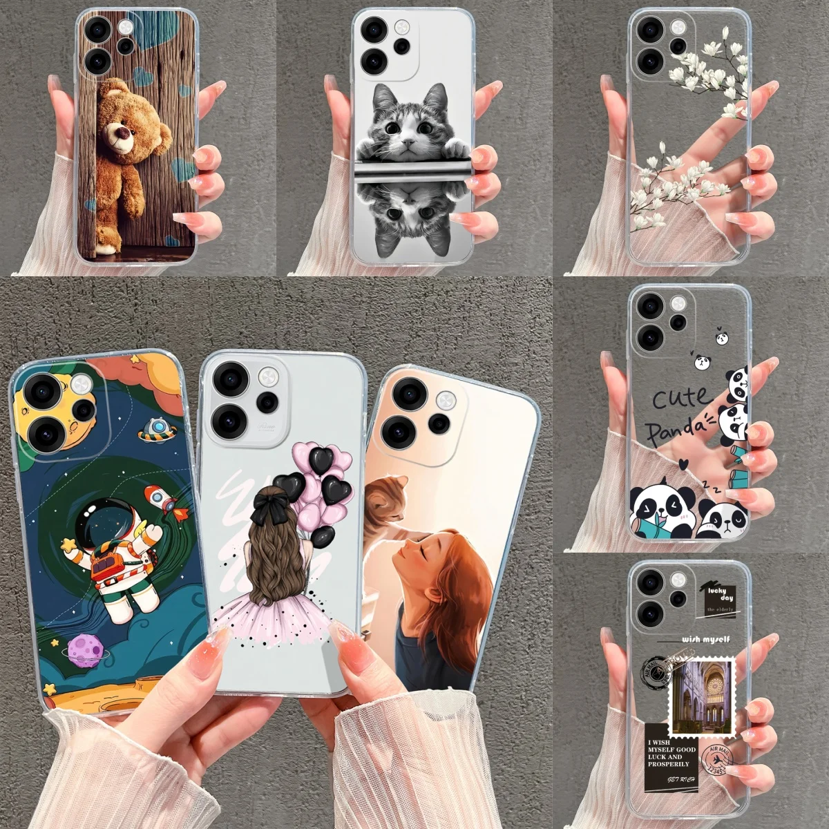Cartoon Cat Astronaut Minimalist Soft Clear Phone Case
