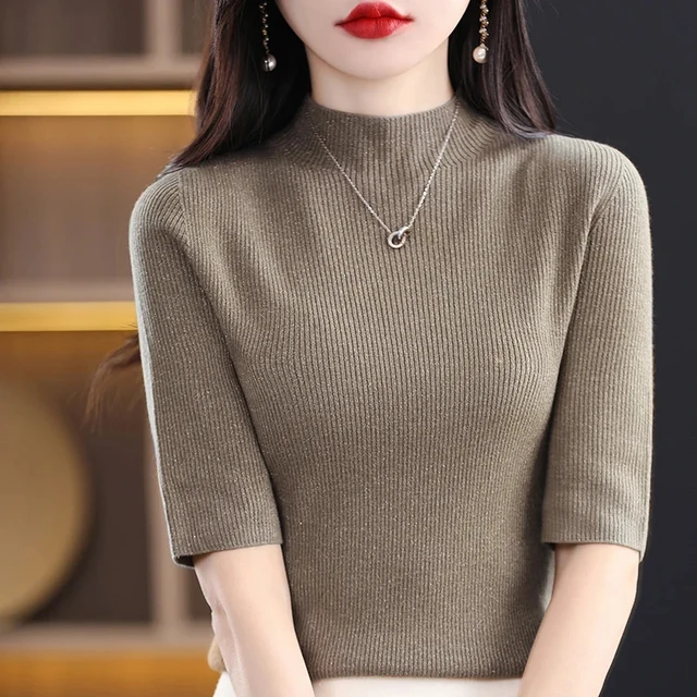2024 Spring Summer New Women Korean Pullover Sweaters Short Sleeves O-Neck Bottoming Shirt Knitwear Sweater Female Jumper 5
