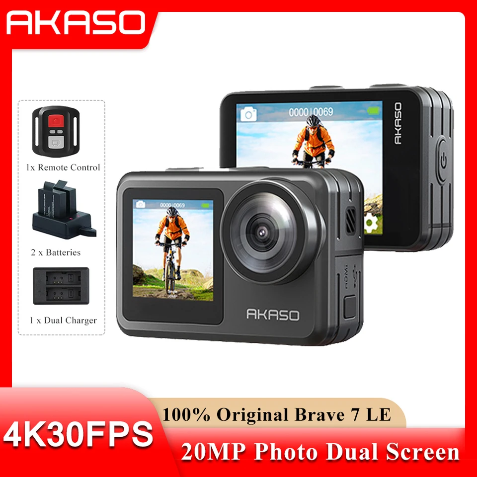 AKASO Brave 7 LE 4K30FPS Action Camera, with Touch Screen IPX7 Waterproof  20MP WiFi Vlog Camera 