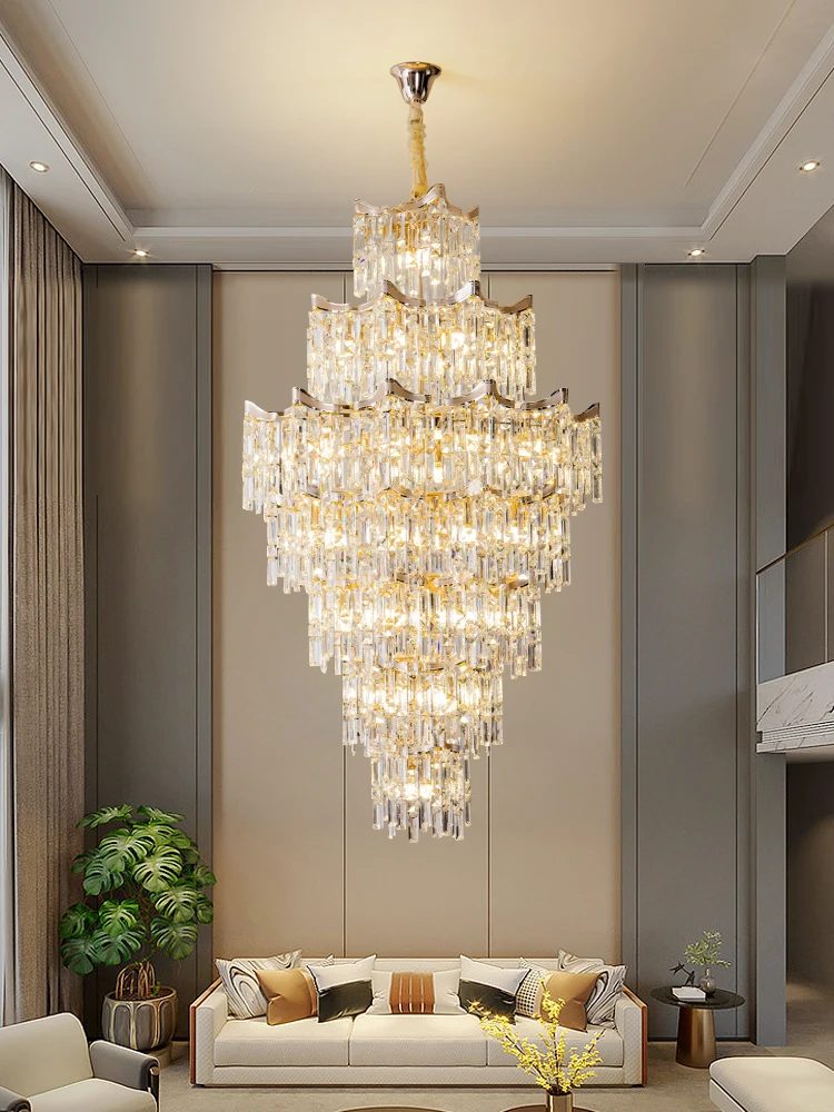 

Современная роскошная люстра светильник, дуплексная гостиная, роскошная атмосфера, лестница, вилла, скачок, Напольная Лампа, Хрустальный подвесной светильник