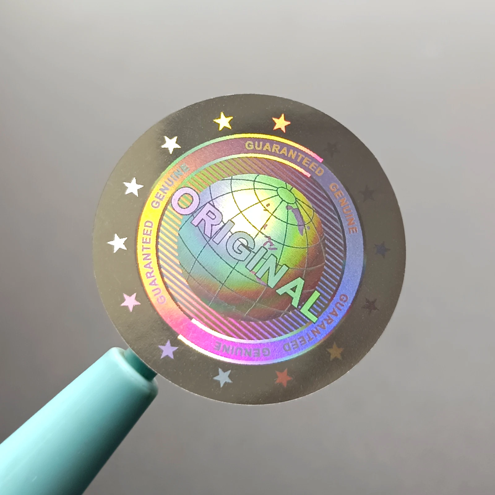 

Round Hologram tamper proof sticker silver earth pattern warranty void seal Genuine guarantee security label holographic sticker