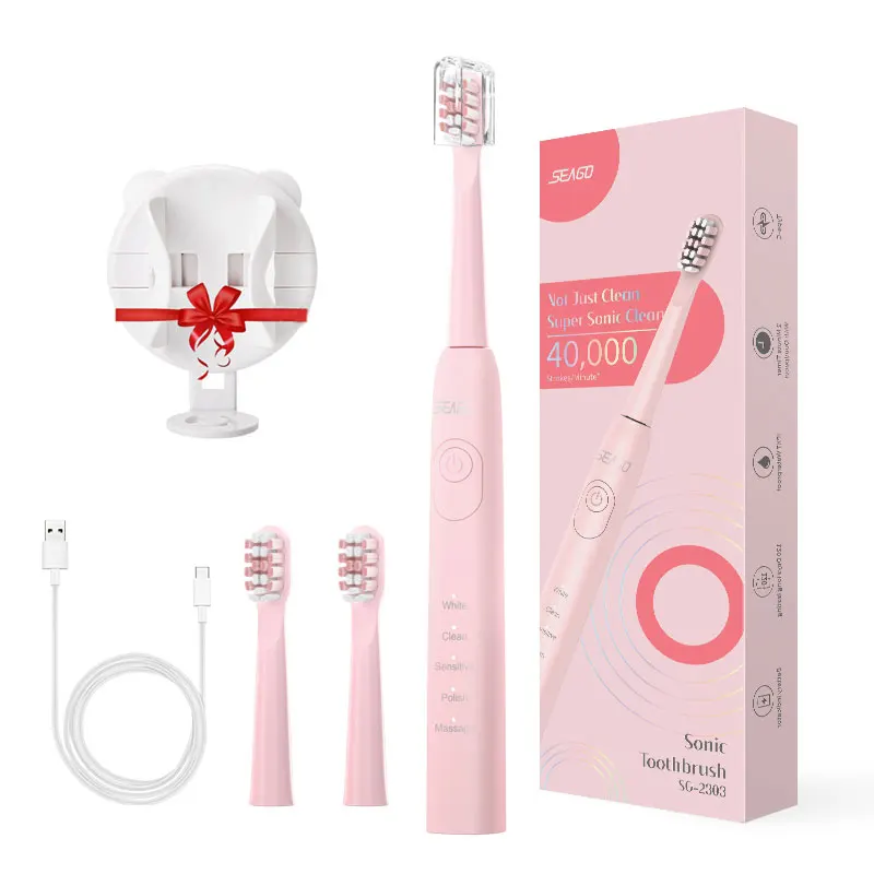 Seago Electric Toothbrush Full Body Waterproof Type-C Charging 5 Working Modes Soinc Teeth Brush Soft Bristle Replacement Heads | Бытовая