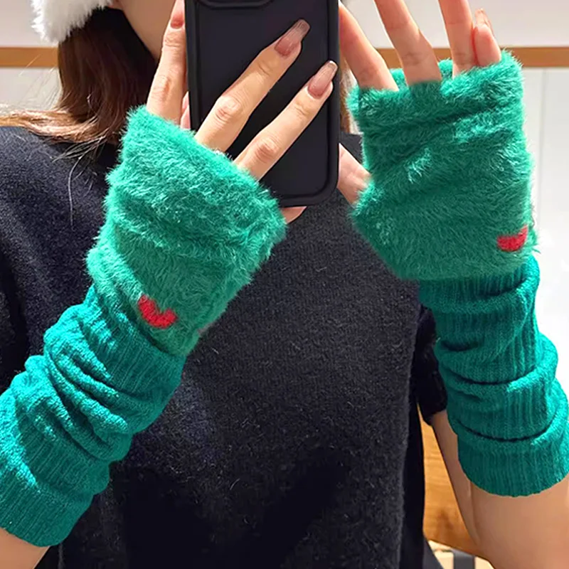 Winter Women Long Gloves Warmer Stylish Gloves Knitting Faux Wool Mitten Fingerless  Rabbit Fur Work Gloves Arm Wrist Female Gift - AliExpress