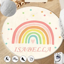 Round Flanne Home Decor Carpet Rainbow Carpets for Living Room Decor Soft Non-Slip Nursery Floor Mat Washable Rugs for Bedroom