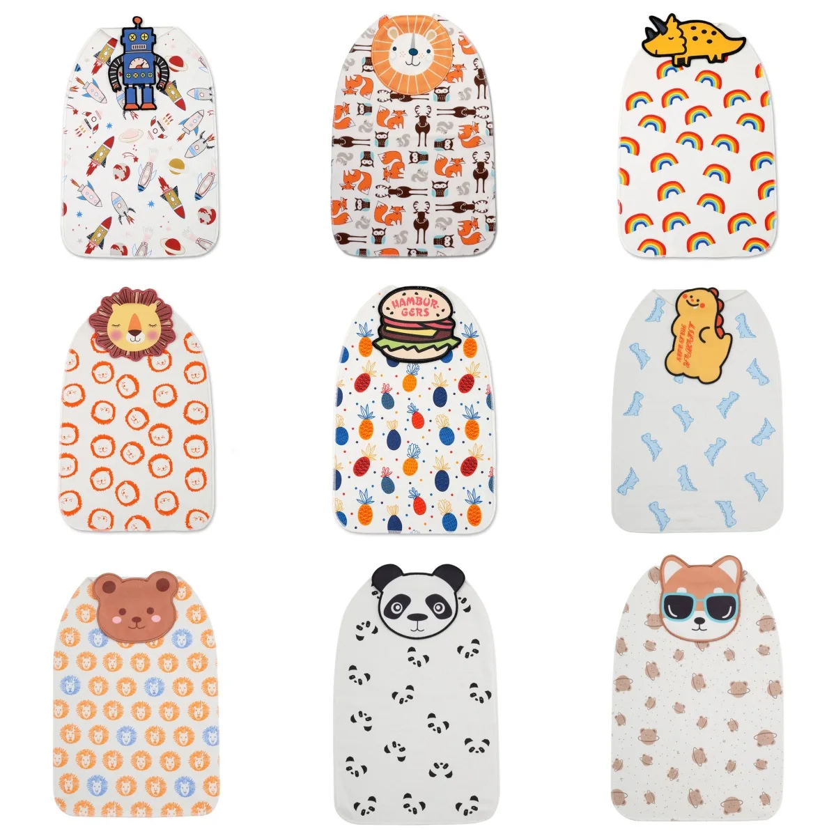 Cotton Children's Sweat Pads, Baby Sweat Towels, Kindergarten Plus Cartoon Cushion Back Towels, Baby Sweat Towels