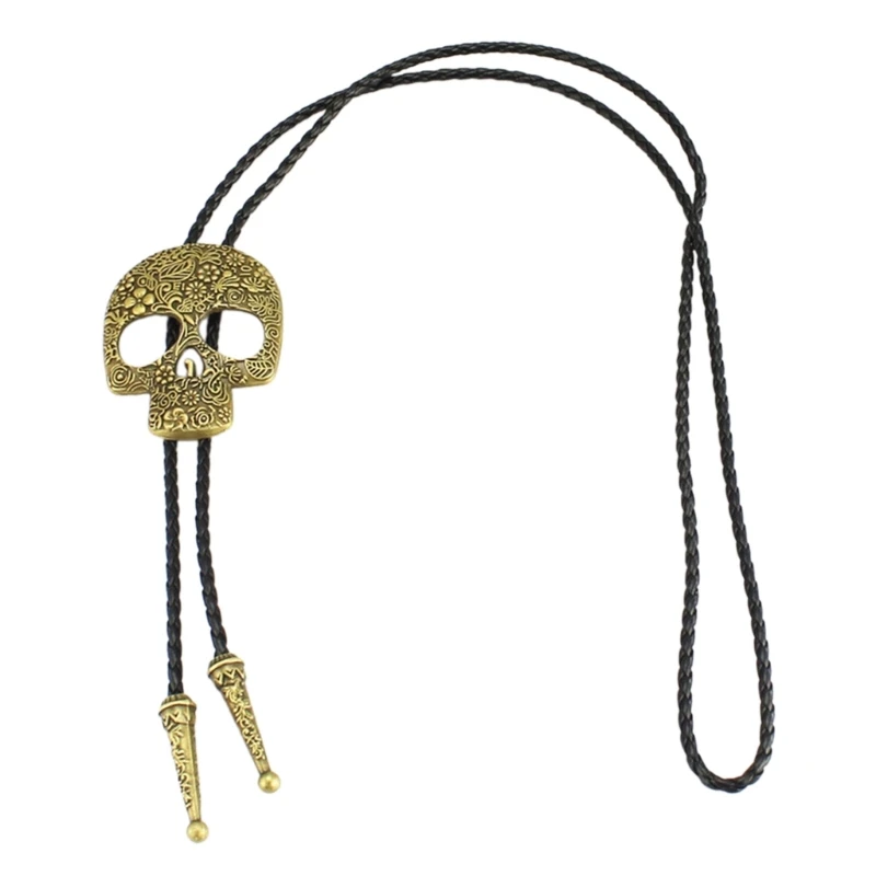 

Y166 Vintage Western Cowboy Bolo Tie Skull Necktie Punk Necklace Costume Accessory American Bola Tie Western