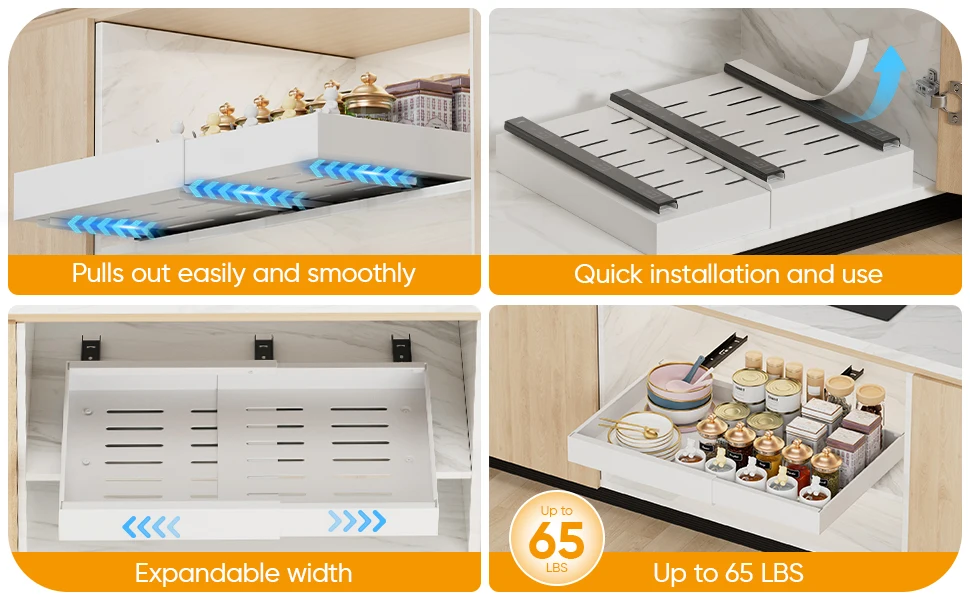 Description Picture 4 of item2 Pack Expandable Pull Out Cabinet Organizer Adhesive, Peel And Stick Slide Out Drawers for Kitchen Cabinets,Adjustable Width
