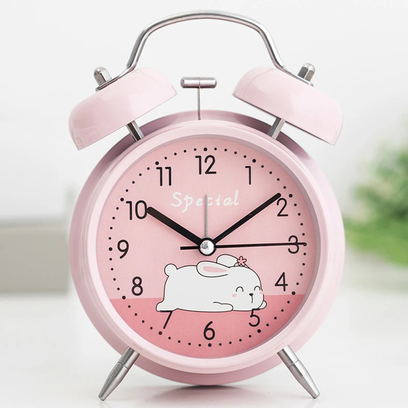 

4 inch European Vintage Night Light Alarm Clock Retro Metal Alarm Clock Gets Bed Ringing Bell Bedside Mute Needle Table Clock