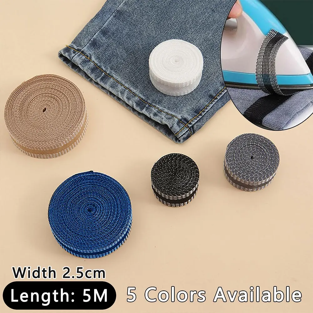 2.5cm x5M Pant Edge Shorten Self-Adhesive Pant Mouth Paste Iron-on Hem Tape Pants Fabric Fusing Hemming Tape Ironing Sewing Tape