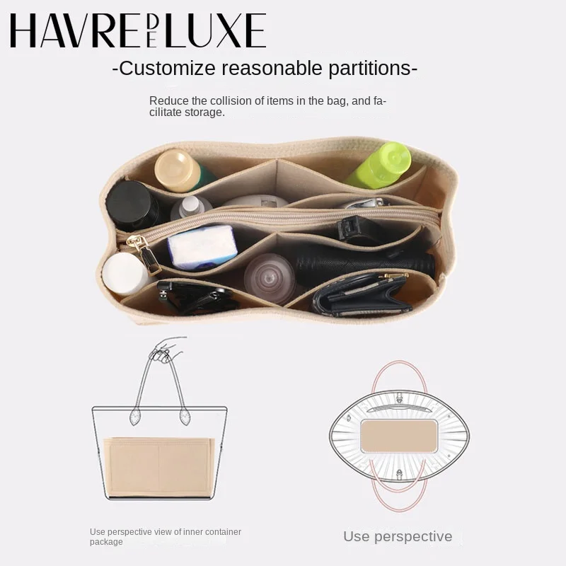 HAVREDELUXE Felt Insert Bag Organizer For Coach Tote Bag Liner City30 Black Purse Insert Felt Compartment Storage Bag Middle Bag