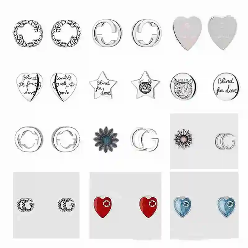 

S925 Pure Silver Earrings Retro Vintage Vintage Vintage Couple Double G Daisy Flower Heart Earrings New Women