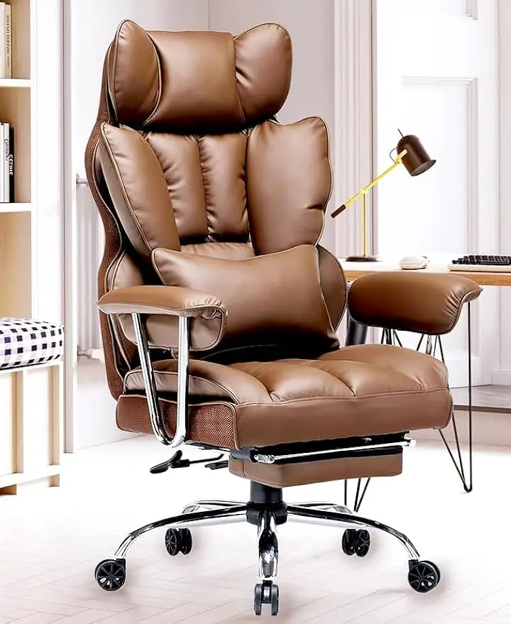 naspaluro Ergonomic Office Chair, PU Leather High Back Desk Chair for Big and Tall People, Executive Swivel Chair with Leg Rest