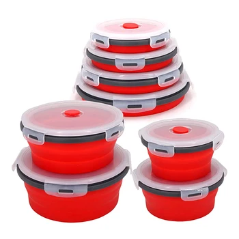 Boîte à déjeuner pliante ronde en Silicone, bol pliant pour micro-ondes, récipient alimentaire pliable Portable, bol à salade avec couvercle 1