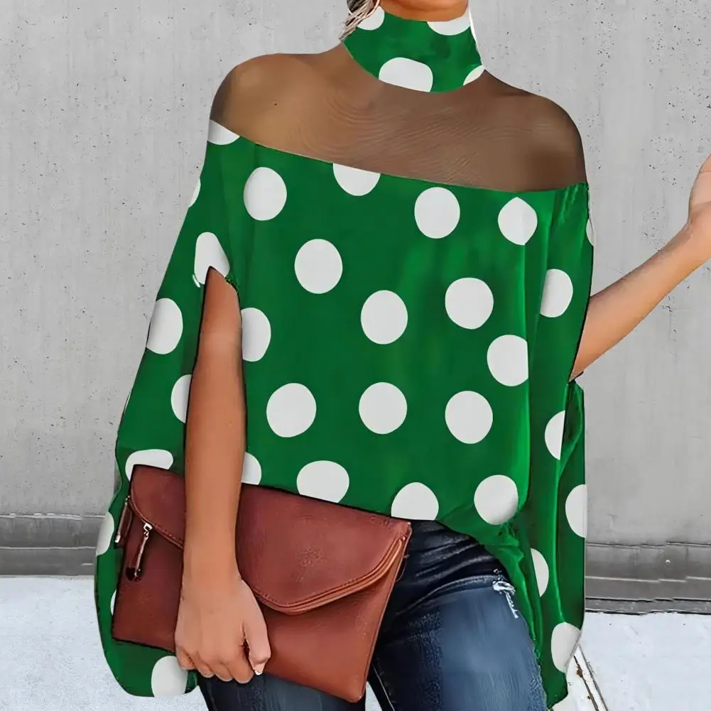 

Stylish Pullover Tops 3D Cutting Skin-touching Summer Blouse Batwing Sleeve Dot Print Pullover Tops