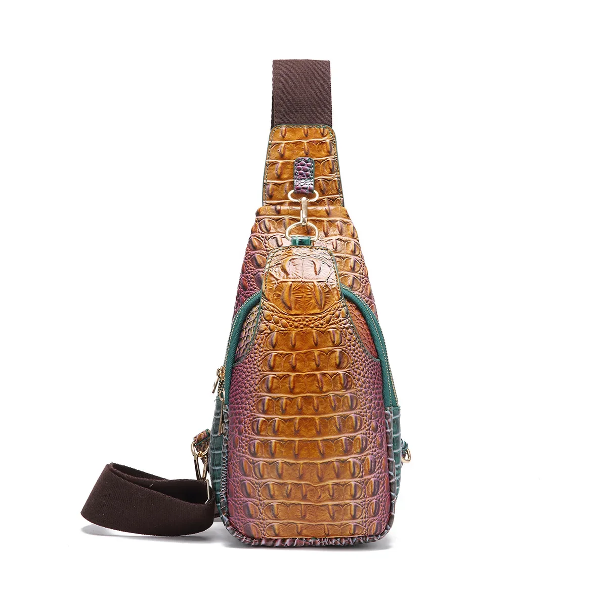 Retro Fashion Wide Shoulder Strap Women's Chest Bag Waist Bag Crossbody Bag Crocodile Pattern