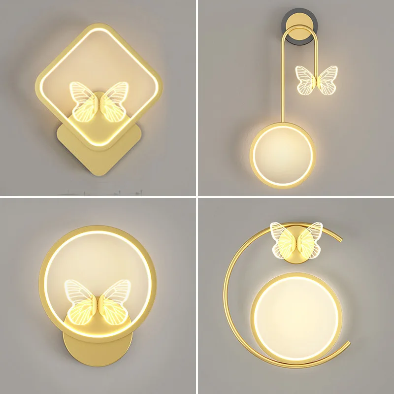 

Modern Round Ring Butterfly Wall Lamps Home Decor Living Room Bedroom Bedside AC85-240V LED Light Gold Black Aisle Decoration