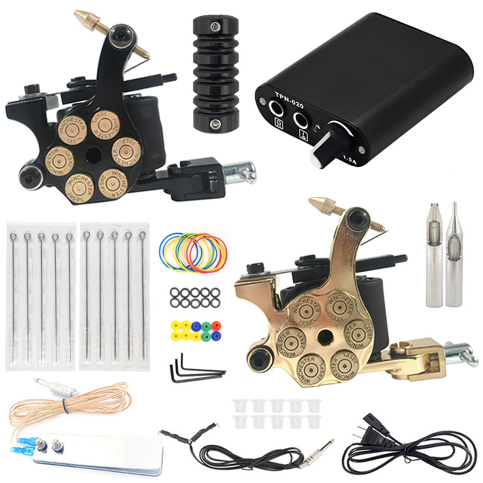 

Tattoo Machine Kit 2 Rotary Tattoo Machine Power Supply with Needle Foot Pedal Handle Tattoo Artist Beginner Tattoo Training Set