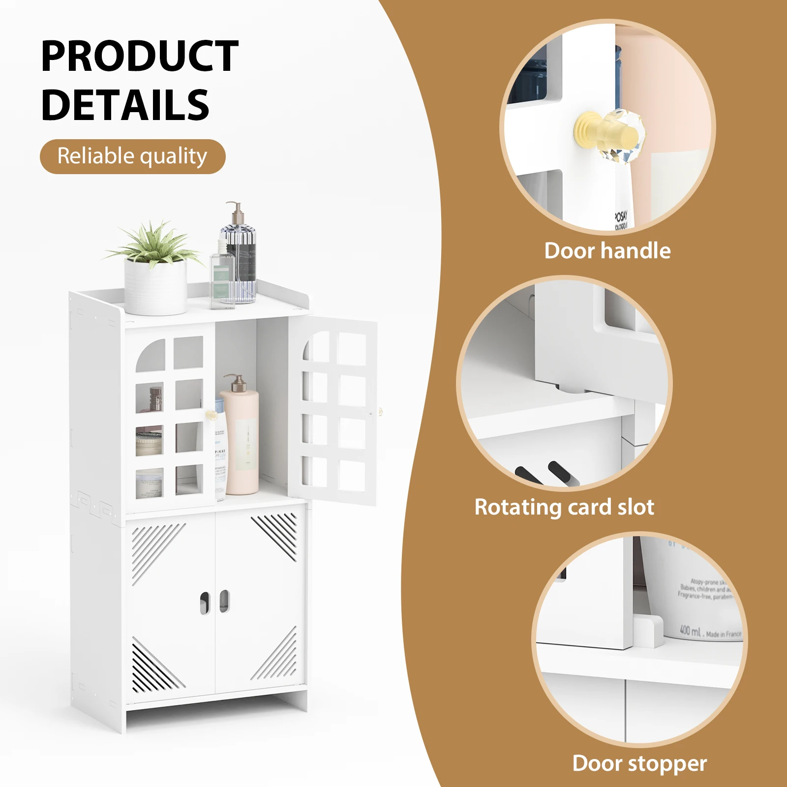 White 3 Tier Waterproof Bathroom Storage Cabinet Free Standing Cabinet Organizer Unit,Free Standing Shelf Unit For Bathroom