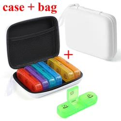 Premium Weekly Pill Organizer with PU Leather Bag - 3 - Daily Compartments, Portable Travel Case (WHITE)
