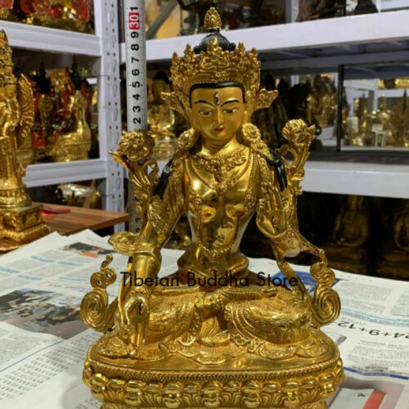 

30cm/12" Bronze Gilt guanyin Kwan-yin Bodhisattva Tara Buddha Statue blessed