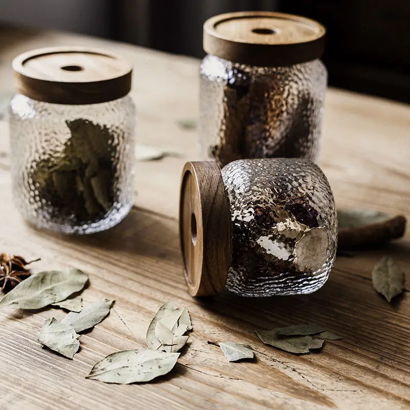 Storage bottle hammer grain glass bottle sealed jar kitchen seasoning wooden storage jar dry fruit miscellaneous grain tea jar 3