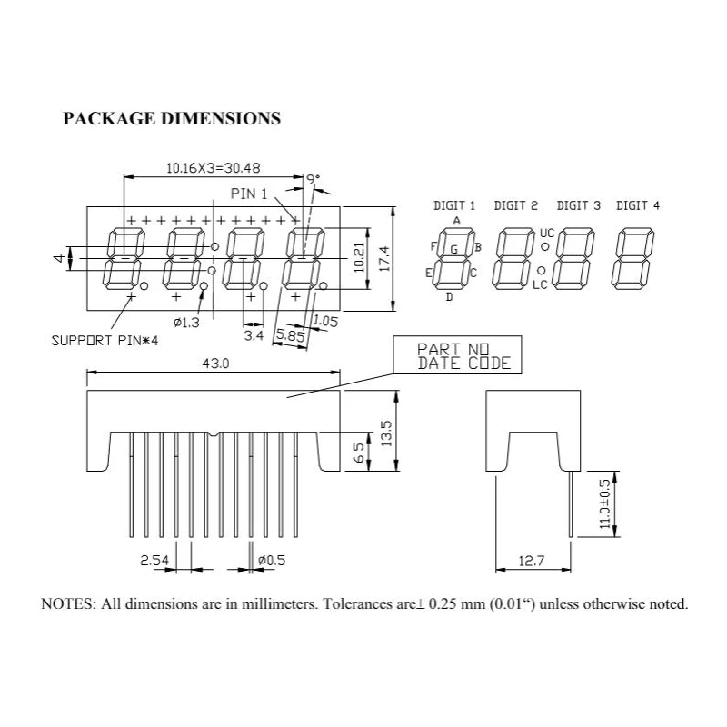 10Pcs 0.5 인치 12핀 LTC-4620HG C-A 4 자리 비트 7 세그먼트 노란색 녹색 LED 디지털 디스플레이 디지트론 공통 양극
