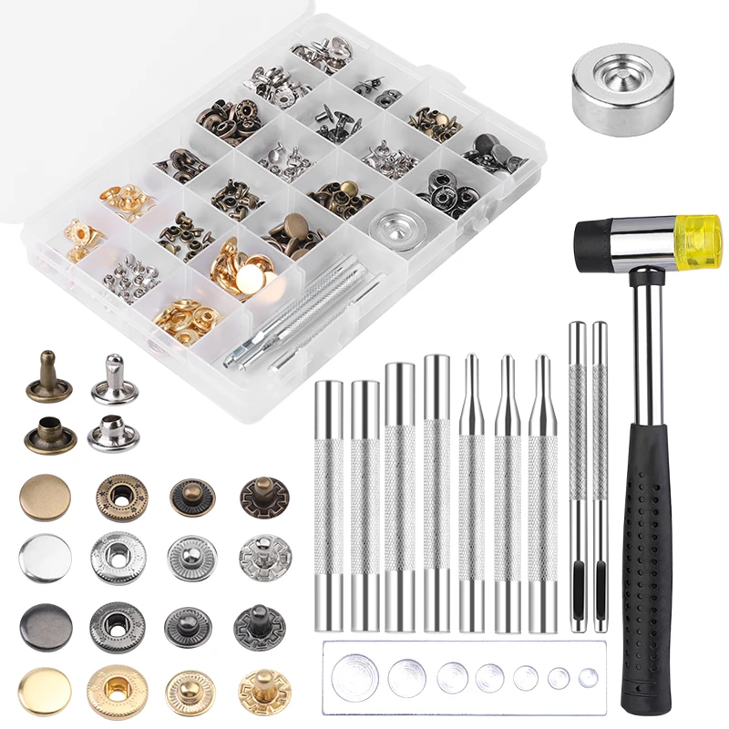 

MIUSIE Metal Leather Craft Tool Accessories Kit Snap Rivet Fastener Buttons Installation Set Hand Punch Tool Kit For DIY